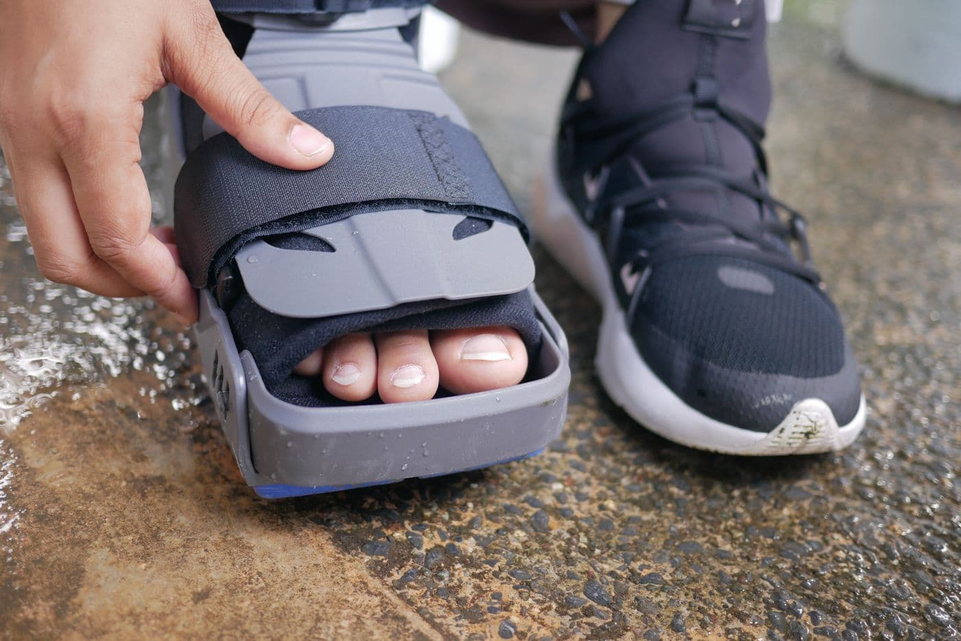 Close-up of an orthopedic foot and ankle brace